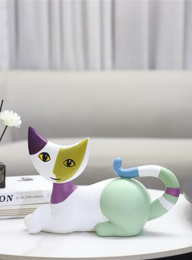 北欧创意卡通树脂彩色猫咪动物艺术摆件玄K关客厅儿童房家居装饰