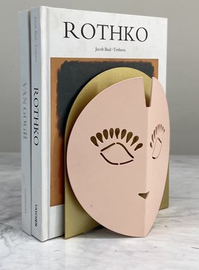 现代简约北欧极简几何抽象米色脸谱摆件L样板房售楼处软装饰品