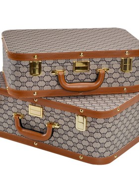 欧式复古皮质手提箱旅行v箱储物箱收纳箱样板房装饰箱子摆件