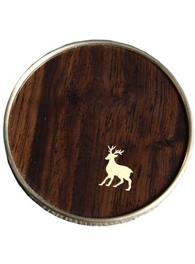 天纵黑檀嵌铜小鹿款圆形茶杯垫z七件套红木中式杯垫实木茶桌杯垫