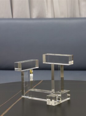 现代简约创意几何透明水晶办公A室卧室玄关茶几书房客厅家居装饰