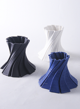 极简现代家居f立体3D斜纹陶瓷花瓶花器摆件样板房间售楼部客厅装