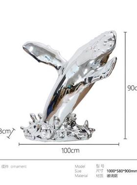 酒店大堂落地海豚雕塑艺术品售楼处别墅展厅玻璃钢电镀软装置摆件