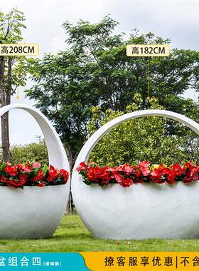 户外简约抽象花篮花盆玻璃钢雕塑花园林景观草坪楼盘美陈装饰摆件