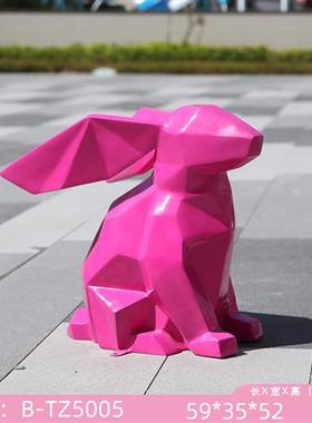 年新年玻璃钢抽象几何兔子雕塑卡通公园春节吉祥物兔年装饰品