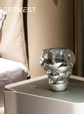 电镀银色d仿肥皂泡玻璃花瓶摆件家居轻奢装饰品花器