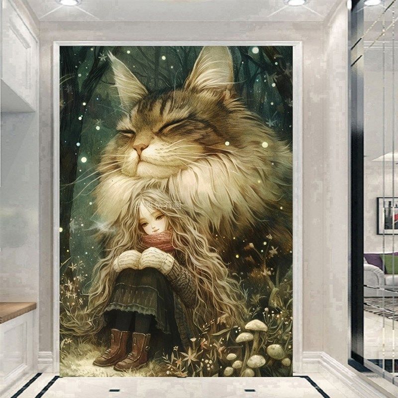 新款DIY方钻满钻钻石画钻石绣大猫咪小女孩蘑R菇手工粘贴钻十字绣,淘宝优惠券,粉丝福利购,淘宝优惠卷