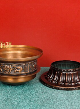 紫铜八宝锅铜锅摆件工艺品民族风中国风装M饰铜碗藏式奶锅家用复