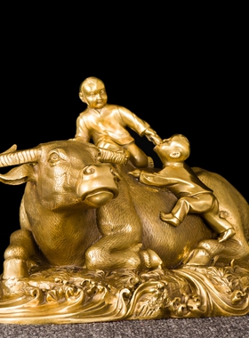 吉祥纯铜童子骑牛 铜牛r 童子牛 牧童骑牛 铜器风水招财摆件牧童