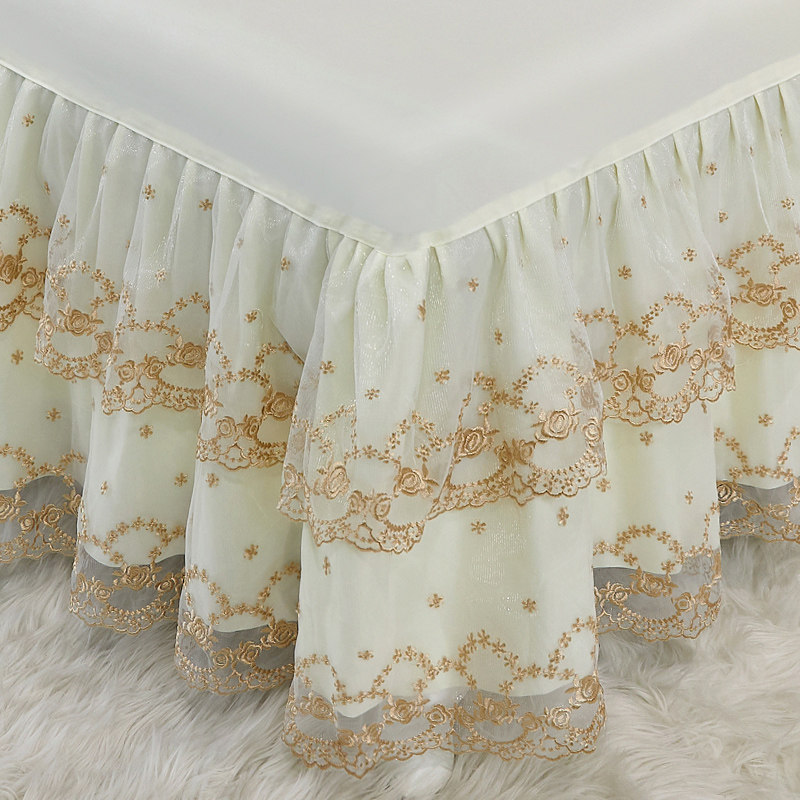 现货速发欧式床裙式床罩纯色刺绣蕾丝纱花F边1.5米1.8m2.0夏季防,淘宝优惠券,粉丝福利购,淘宝优惠卷