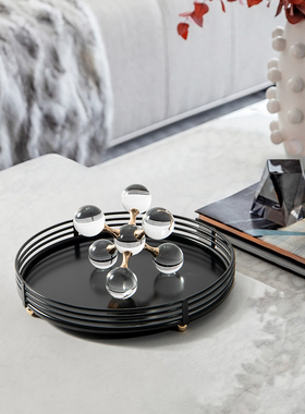 Rzone 意式极简轻奢圆形几y何金属托盘收纳摆件样板间餐桌上装饰