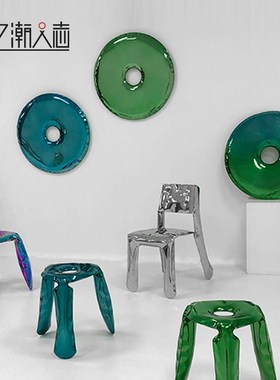 现代艺术创意f不锈钢气球圆镜化妆镜壁饰卧室酒店轻奢简约装饰镜