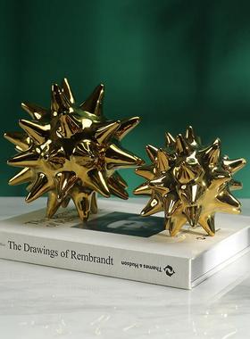 璞丘现代家居白金色陶瓷爆炸刺球海胆星摆件北欧样板间创意装饰品