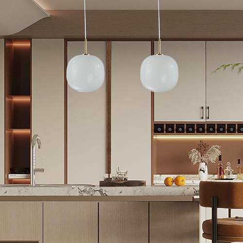 简约现代餐厅奶白玻璃罩吊灯螺口灯泡灯具床头灯灯饰客厅照明 灯 - 图1