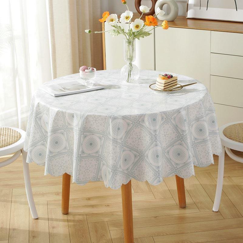 圆桌桌布防水防油免洗防烫pvc圆形桌垫塑料家用台布ins餐桌布艺