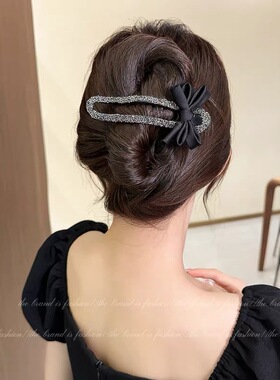 轻奢韩版复古蝴蝶结发夹女小香风气质水钻高级感刘海夹一字夹边夹