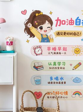 学生卧室书桌墙面简约励志装饰贴纸书房卡通自律少女自粘墙贴画