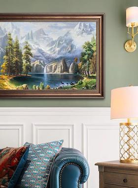 客厅风景流水生财壁画聚宝盆装饰画世界名画玄关走廊挂画实木框
