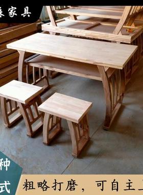 新中式实木仿古国学桌幼儿园学习桌椅培训补习桌学生课桌凳