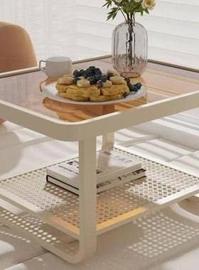 奶油风双层小桌子阳台喝茶炕几纯色简约落地窗网红款收纳架榻榻米