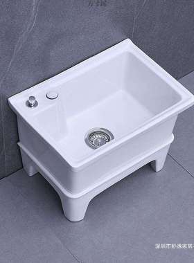陶瓷拖把池阳台墩布池大号方形长拖把洗宽拖布盆台控自动下水器厂