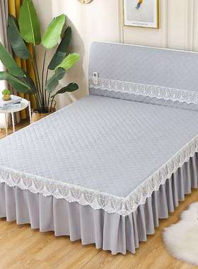 简约夹棉床裙单双人席梦思床防尘罩套床笠纯色全包床头罩四季通F^