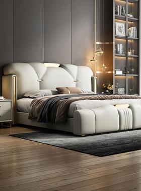意式真皮床轻奢现代简约双人床主卧网红大床多功能储物床软包婚床