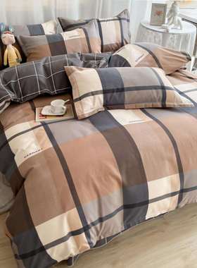 柔顺床上四件套全棉100简约学生宿舍男士床单被套罩床上用品单人