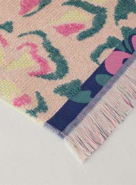 复古花卉长绒棉三色提花洗澡浴巾色织交织子母纱沙发盖毯流苏穗头