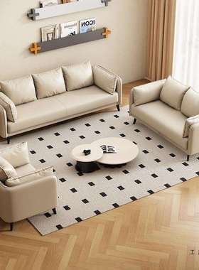 轻奢皮沙发客厅小户型沙发卧室公寓出租房接待休息区单双三人沙发