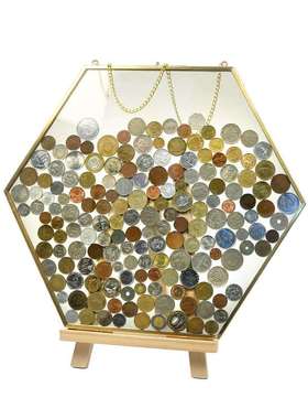 KI9S六边形硬币展示框收藏金属相框玻璃透明装饰收纳简约复古画框