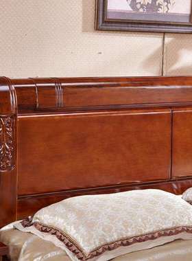 现代中式香樟木雕花床全实木双人床田园卧室婚房1米5和1m8成人床