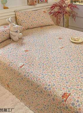 加厚原棉老粗布床单单件家用双人可机水洗学生宿舍亲肤床单三件套