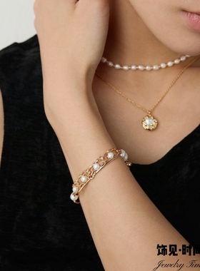 新中式国风高级感梅花天然珍珠手链女小众轻奢气质长耳环复古手镯