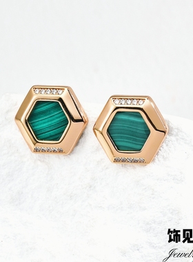 夏季祖母绿孔雀石s925银耳钉女小众高级感气质项链复古精致配饰品