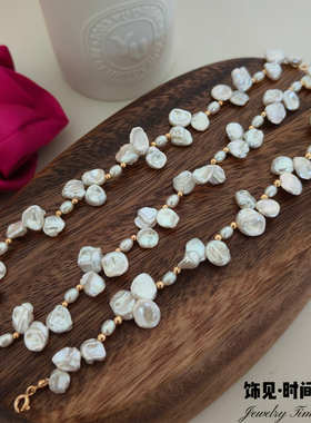 法式度假风花瓣天然大巴珍珠项链高级感轻奢S925银手链配裙子饰品