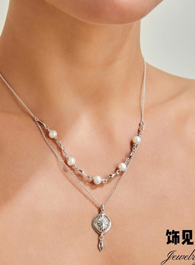 优雅高级感宫廷复古双层图腾项链天然珍珠叠戴锁骨链小众设计手链