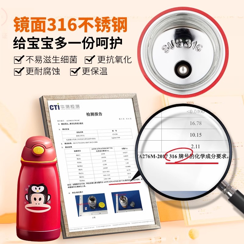 大嘴猴水杯儿童保温杯学生上学专用吸管杯高颜值不锈钢便捷杯子女