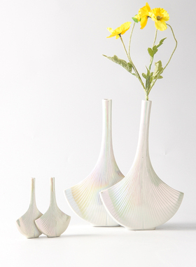 简约创意陶瓷异形花器装饰品几何镂空拼图银杏叶花瓶W摆件高脚花