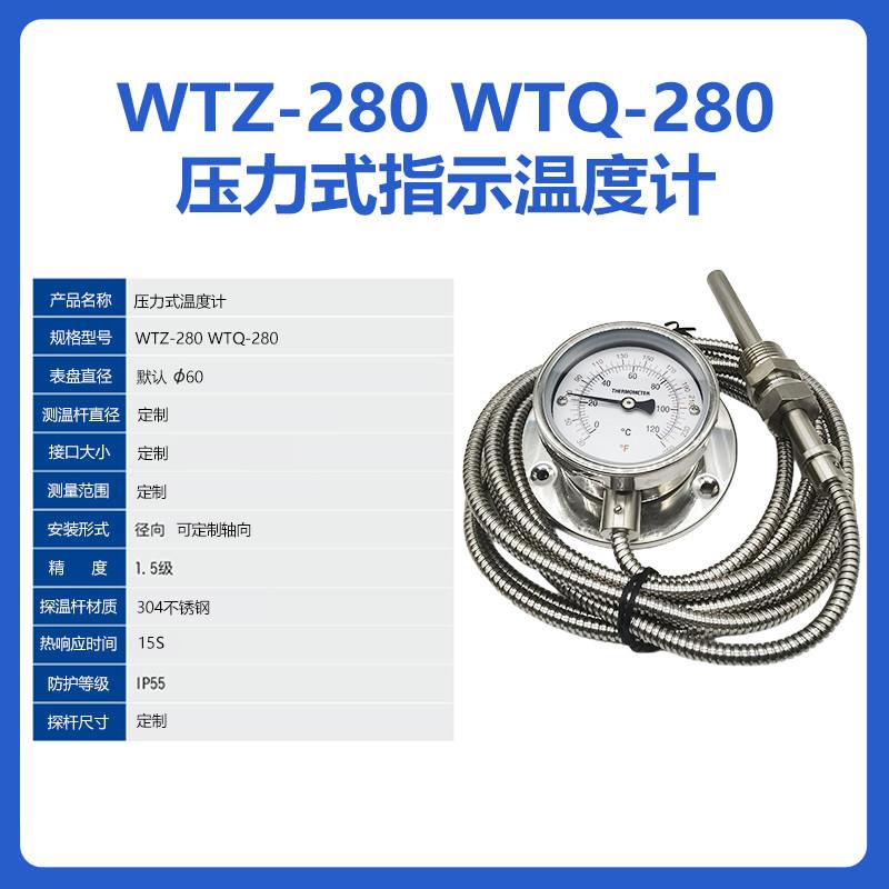 Y60/63小表盘全不锈钢英文表盘304压力式温度计带线型WTQ/WTZ-280-图0