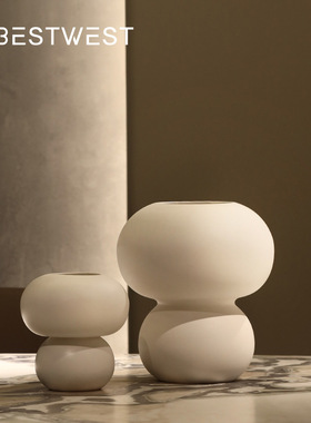 简约日式白色葫芦形釉面陶瓷花瓶摆件P家居样板间装饰品