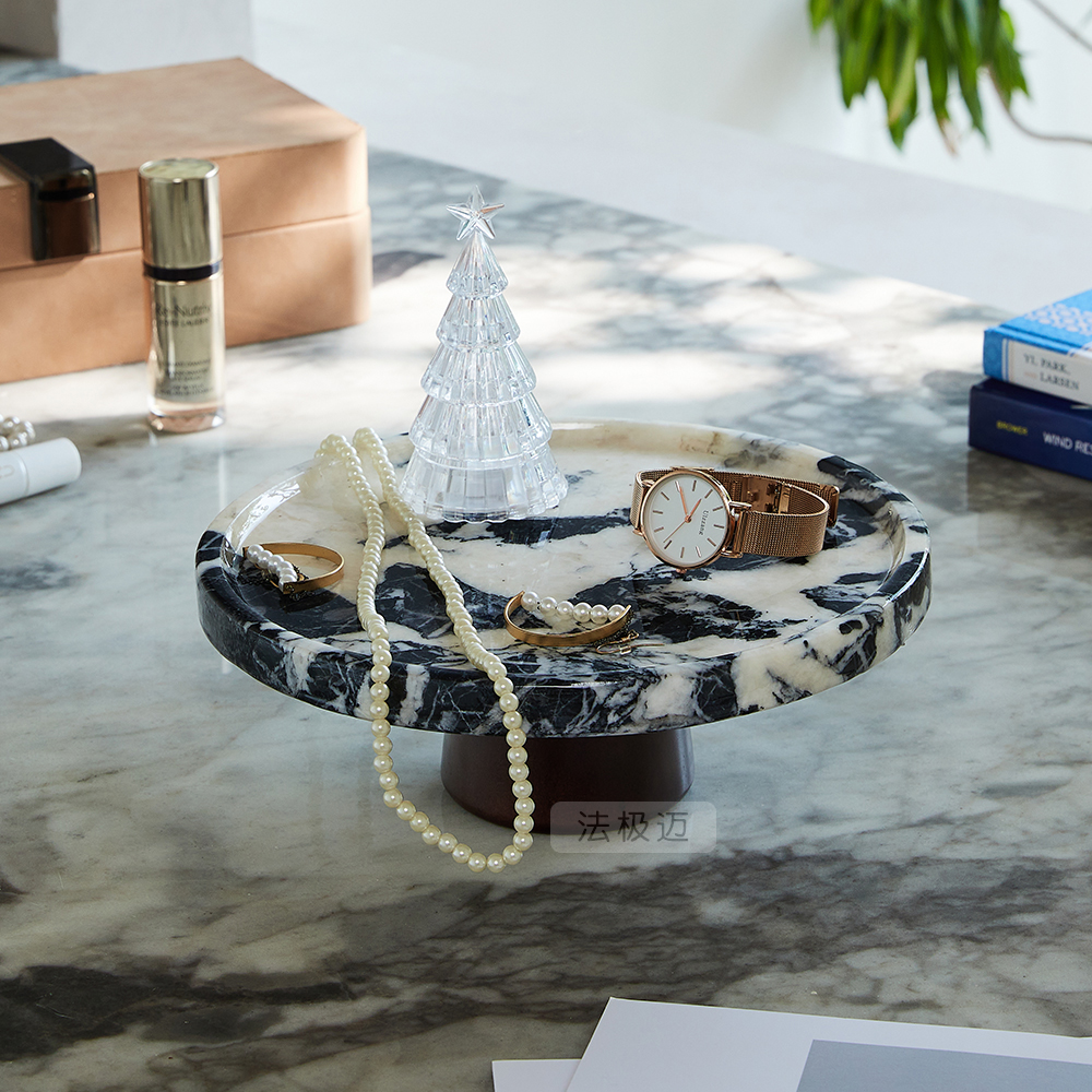 天然大理石高脚水果盘高级感香薰首饰托盘入户玄关收纳摆件置物架 - 图0