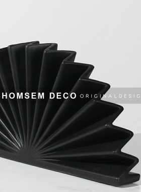 新中式陶瓷扇形创意摆件t 客厅办公室样板房间玄关柜 软装饰品