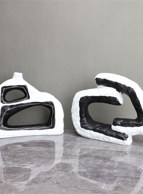 新中式树脂黑白后现代手绘v摆件样板房客厅电视柜酒柜桌面家居饰