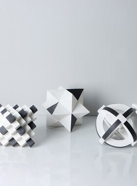 北欧简约现代创意砂岩工艺t立体几何方块摆件样板房软装品桌面摆