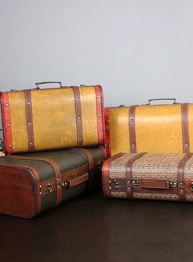 覆古皮箱摆件家居装饰木质手提箱创意结婚礼物酒柜室X内收纳装饰