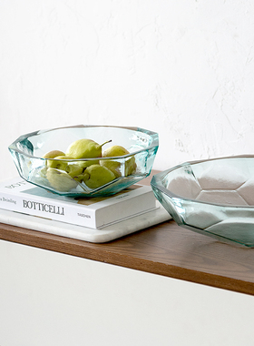 现代简约轻e奢水波纹创意玻璃果盘摆件样板间酒店客厅餐桌茶几装