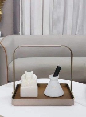 现代简约方形f黑胡桃木手提式托盘摆件客厅餐厅卧室酒店家居装饰