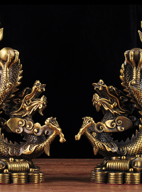 黄铜龙摆件工艺品一对风水龙招z财家居摆设客厅玄关办公室桌装饰