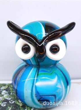 简约猫头鹰玻璃k摆件混彩玻璃动物工艺品家居装饰品日式杂货摆件